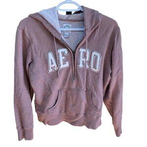Aeropostale Teen Girls Dusty Rose Half Zip Aero Hoodie Kangaroo Pocket Size L‌
